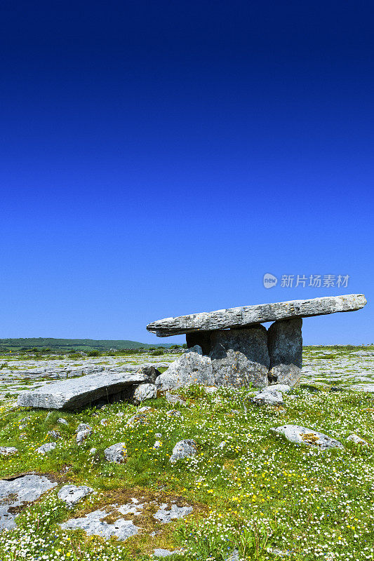 爱尔兰克莱尔郡Burren的Poulnabrone Dolmen门墓。